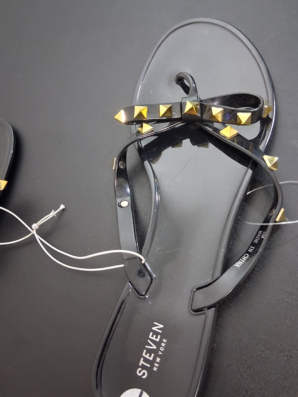 STEVEN New York Black Studded Bow Jelly Sandals